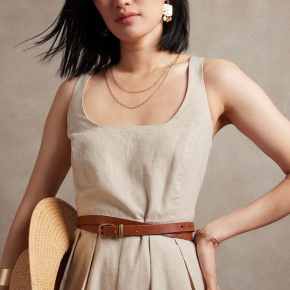 Banana Republic Jumper Linen Sleeveless Wide Leg Womens Size 12P Minimalist New - Picture 1 of 9